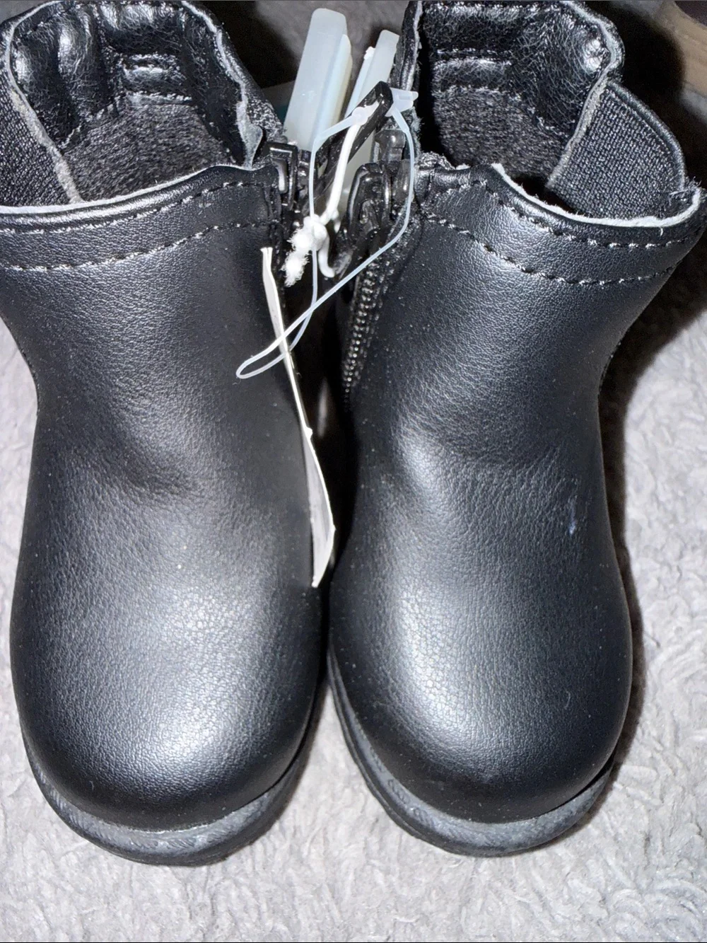 Kids Black Faux Leather Ankle Boots